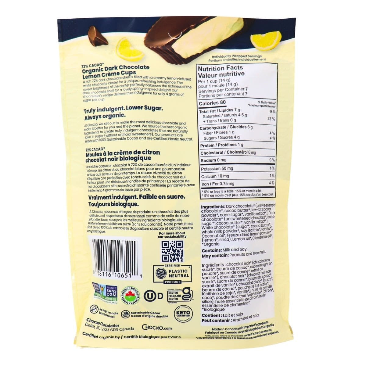 Chocxo 72% Cacao Lemon Creme Cups