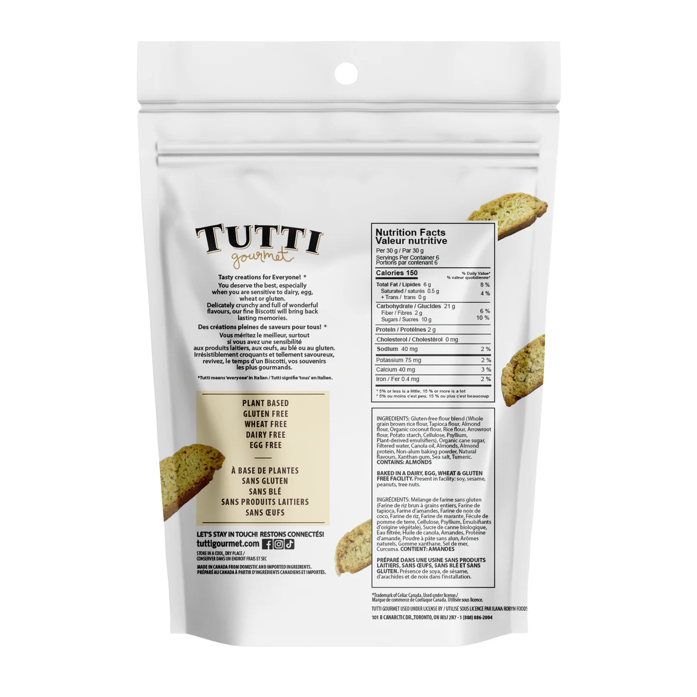 Tutti Gourmet Plant-Based Gluten-Free Lemon Biscotti