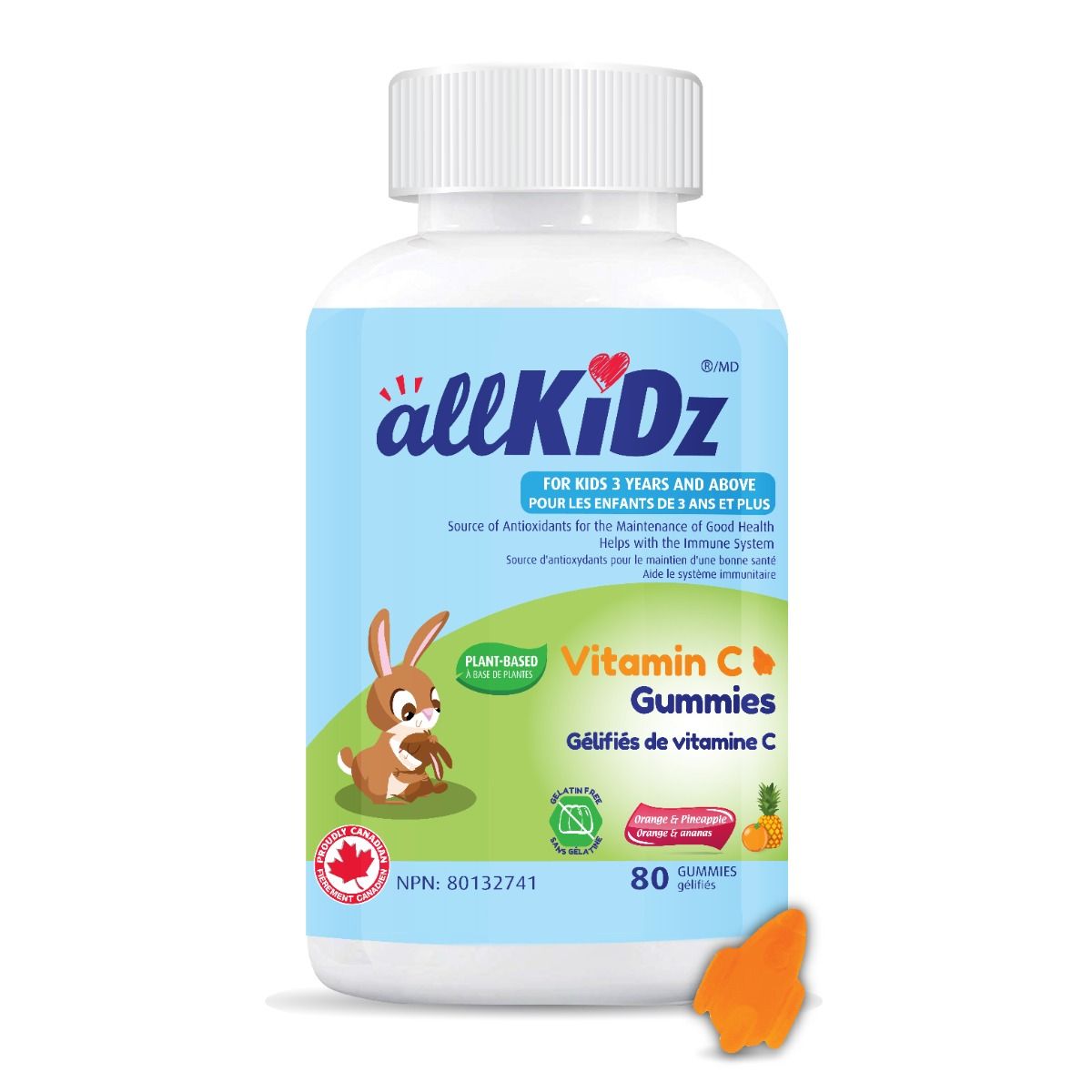 AllKidz Orange & Pineapple Plant-Based Vitamin C Gummies