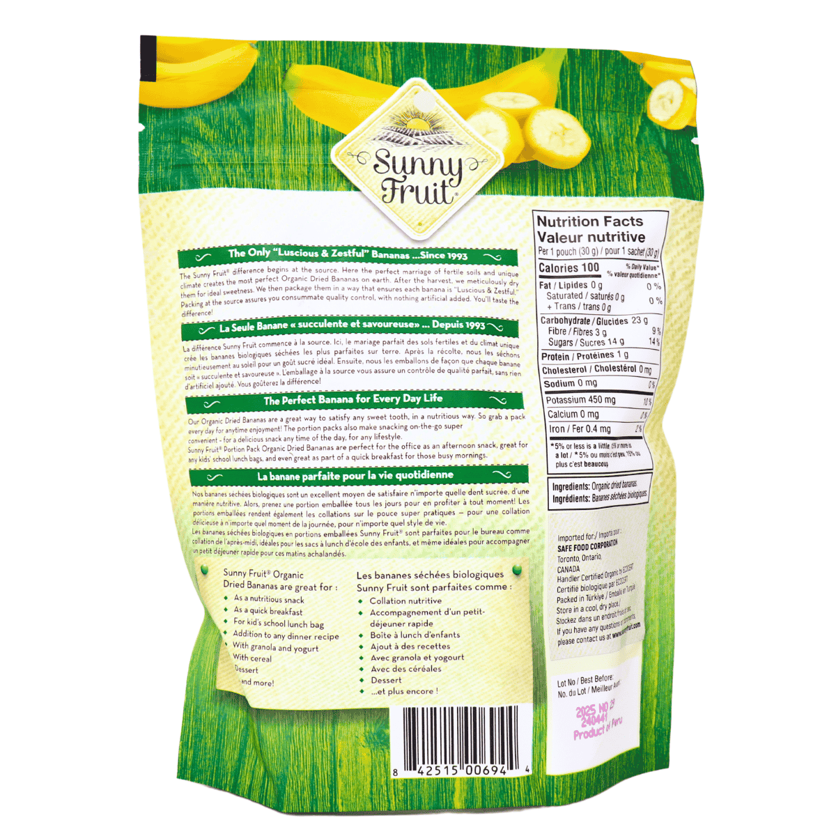 Sunny Fruit Org Portion Packed Dried Bananas