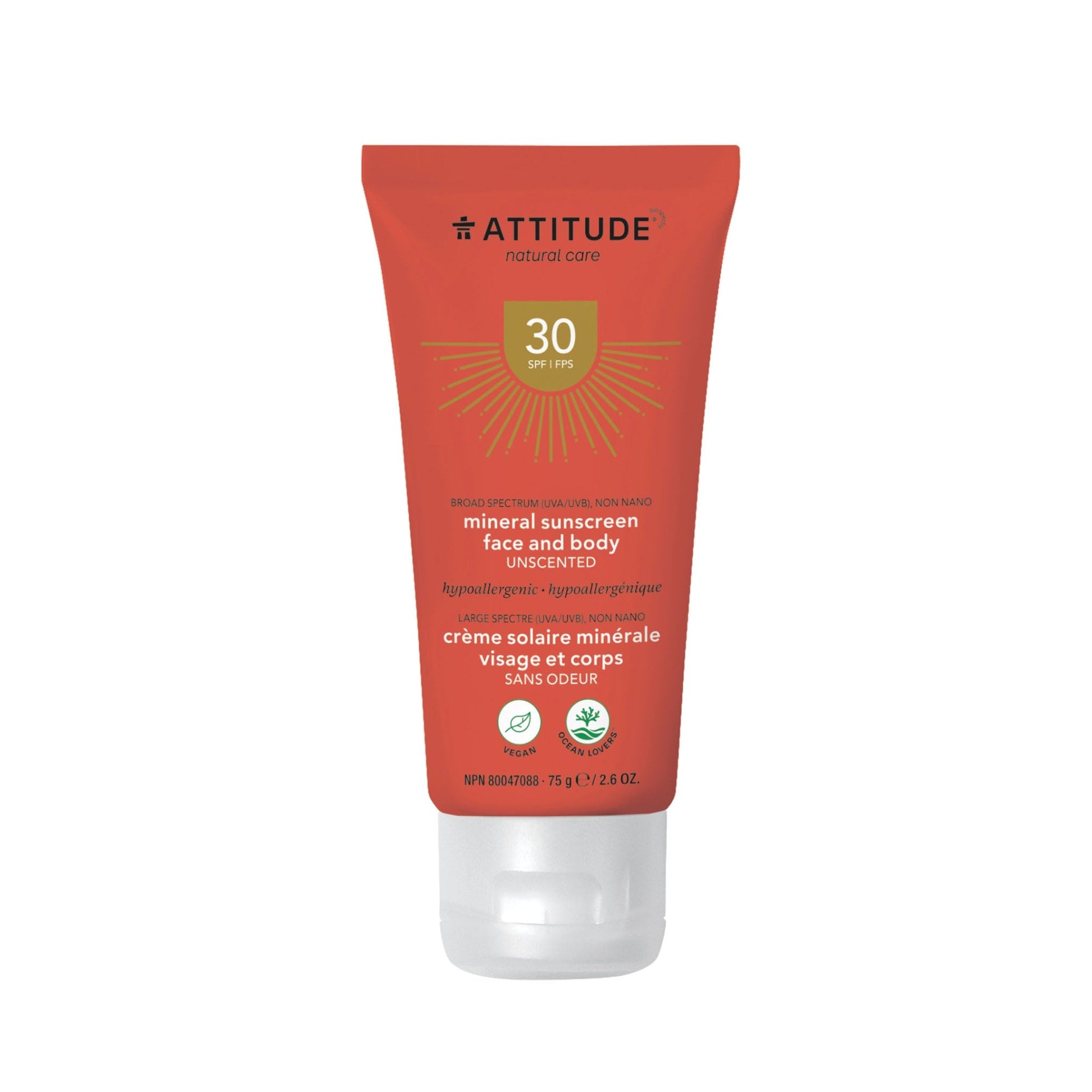 Attitude SPF30 Adult Unscented Hypoallergenic Face Sunscreen