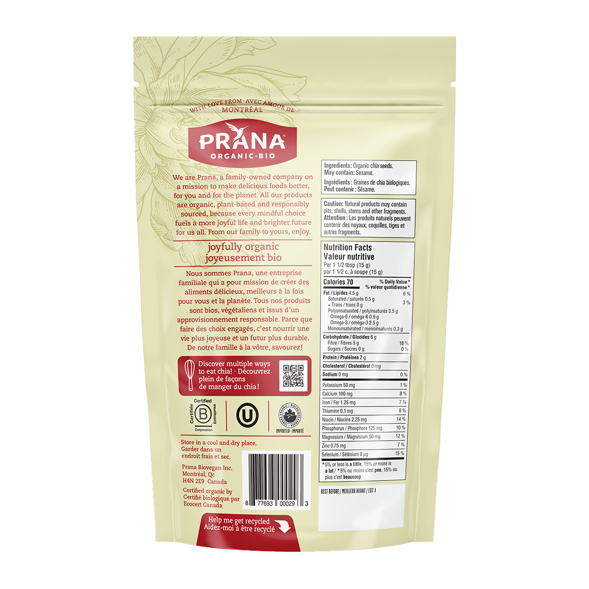 Prana Organic Whole White Chia Seeds