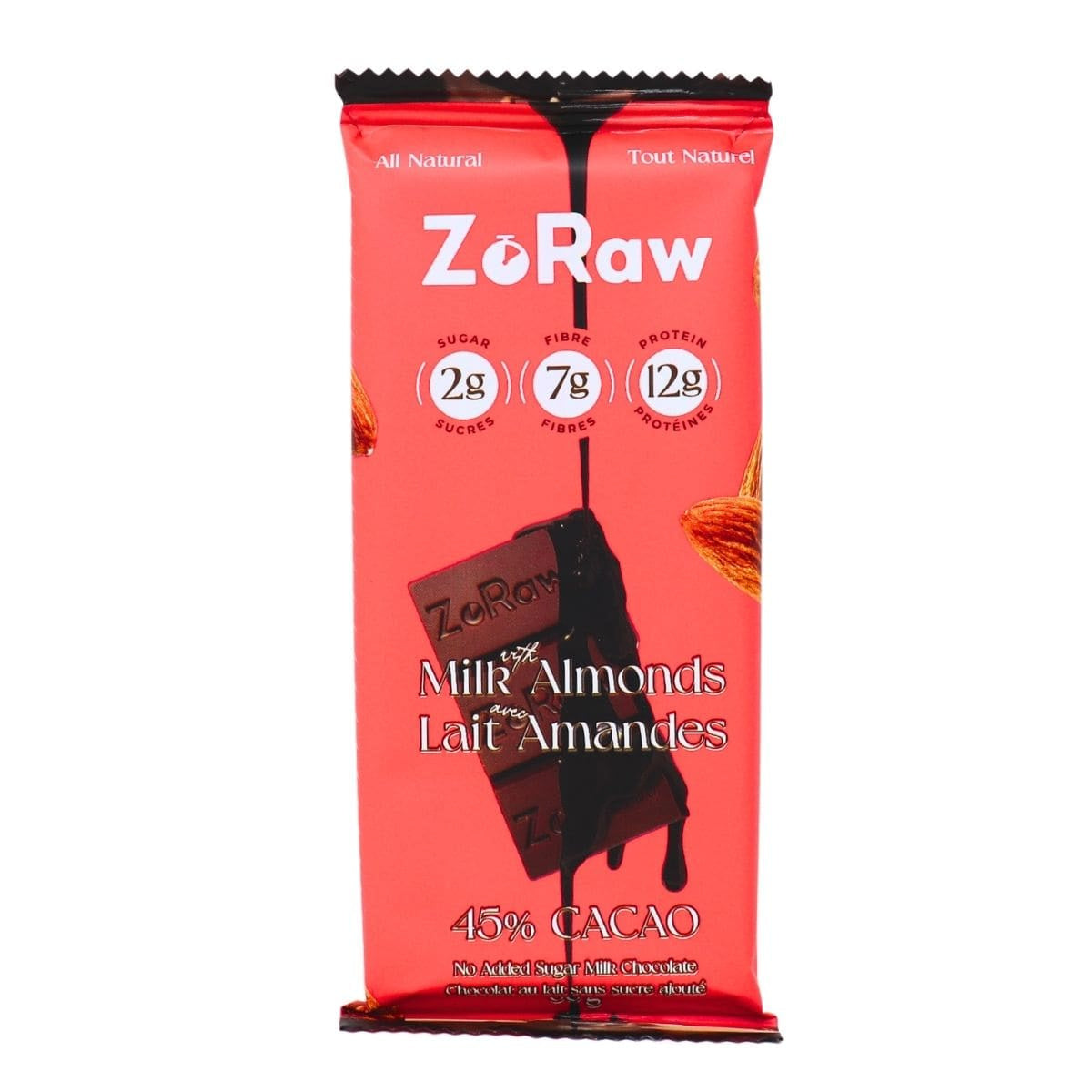 ZoRaw Milk Chocolate Almonds Bar with Protein