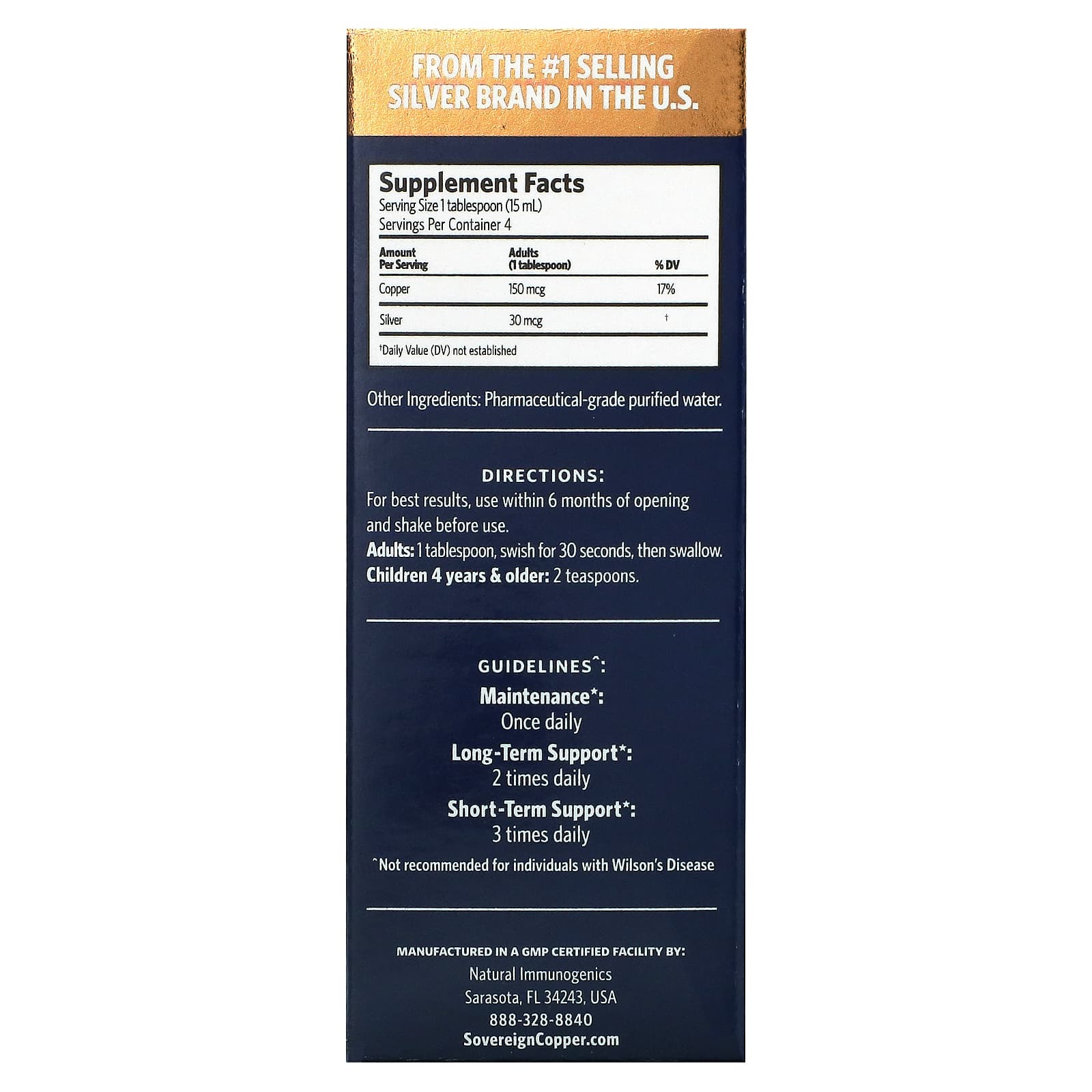 Sovereign Copper Bio-Active Copper Hydrosol 10PPM