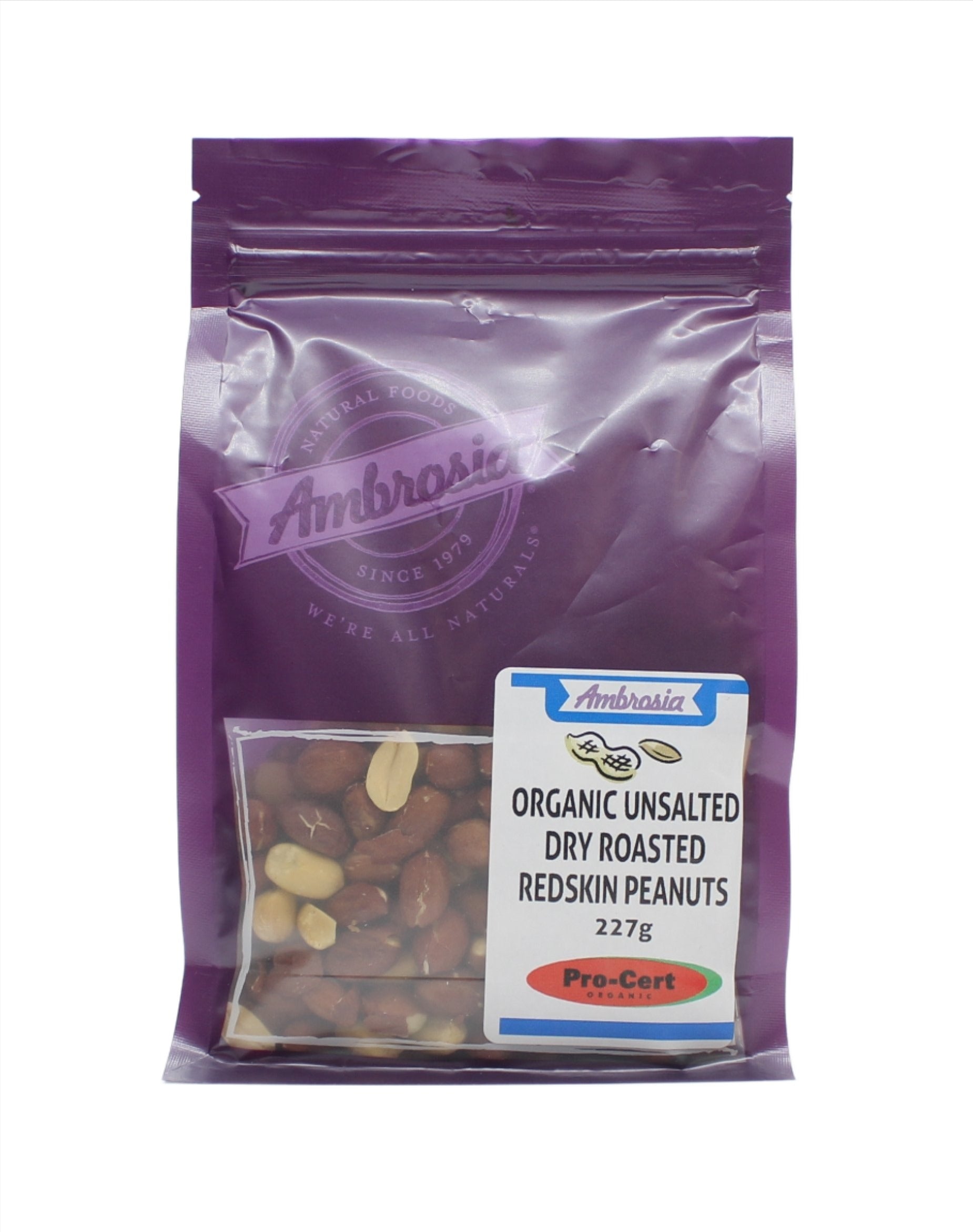 Ambrosia Organic Unsalted Dry Roasted Redskin Peanuts