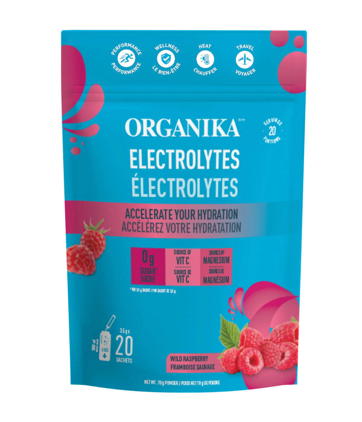 Organika Wild Raspberry Electrolyte Sachets