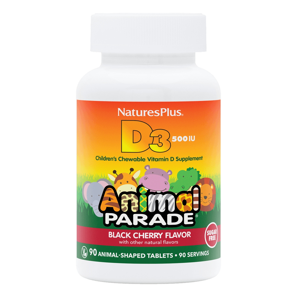 Nature's Plus Animal Parade Sugar-Free D3 500 IU Children’s Chewables - Black Cherry