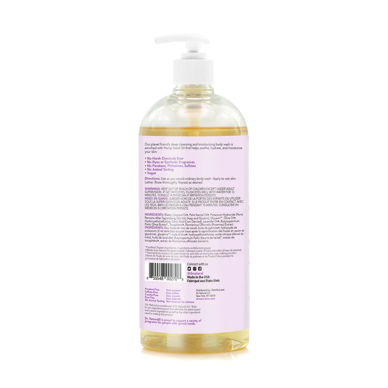 Plant-Based Calming Lavender Oil Hemp Body Wash