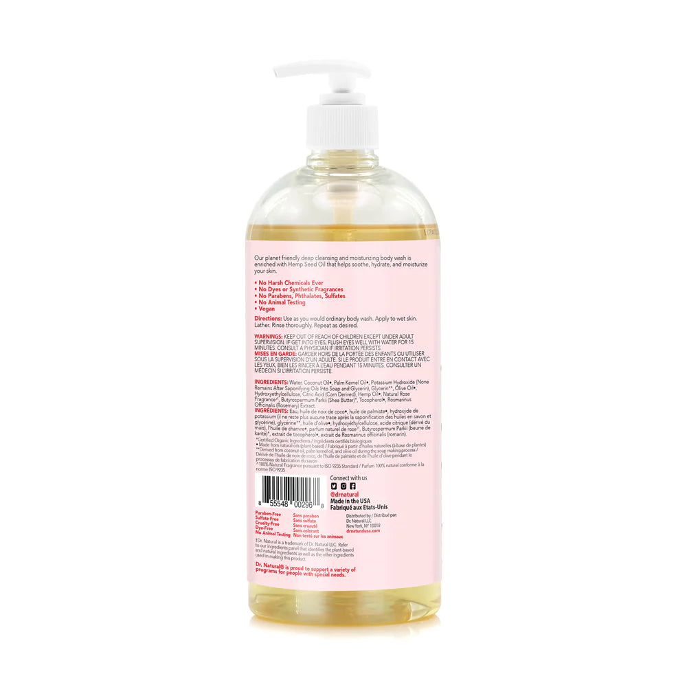 Plant-Based Invigorating Rosewater Hemp Body Wash