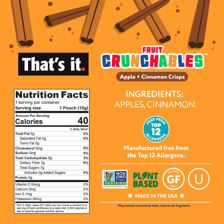 That's it. Organic Apple + Cinnamon Crisps Fruit Crunchables