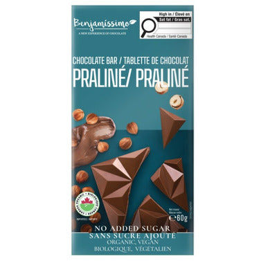 Organic No Sugar Added Praline Chocolate Bar