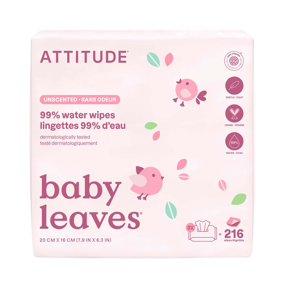 Attitude Baby Leaves Biodegradable Fragrance Free Baby Wipes