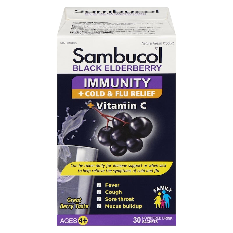Sambucol Black Elderberry Immunity + Cold & Flu Relief + Vitamin C Powdered Drink