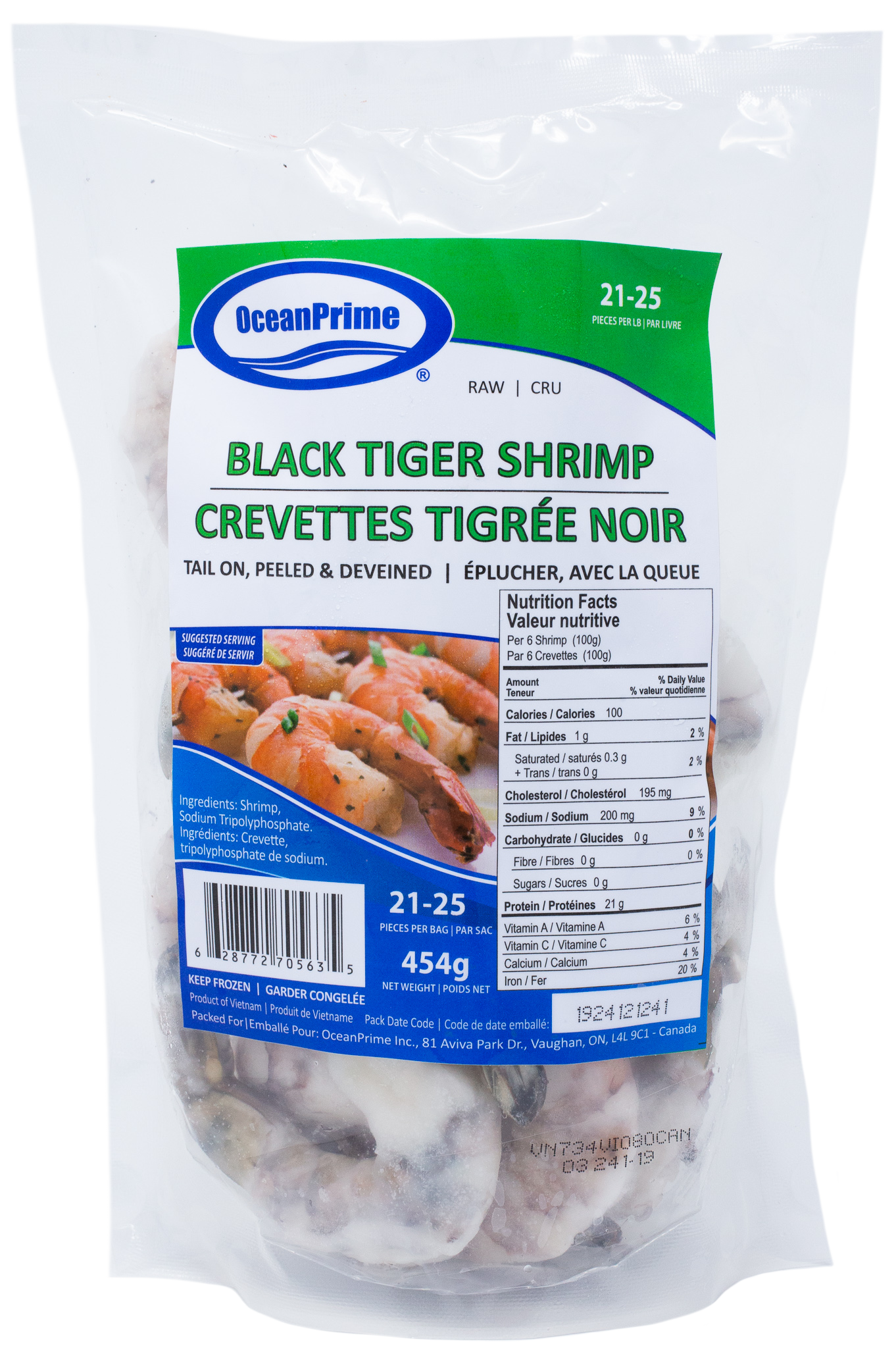 Ocean Prime Large Black Tiger Shrimp 21-25