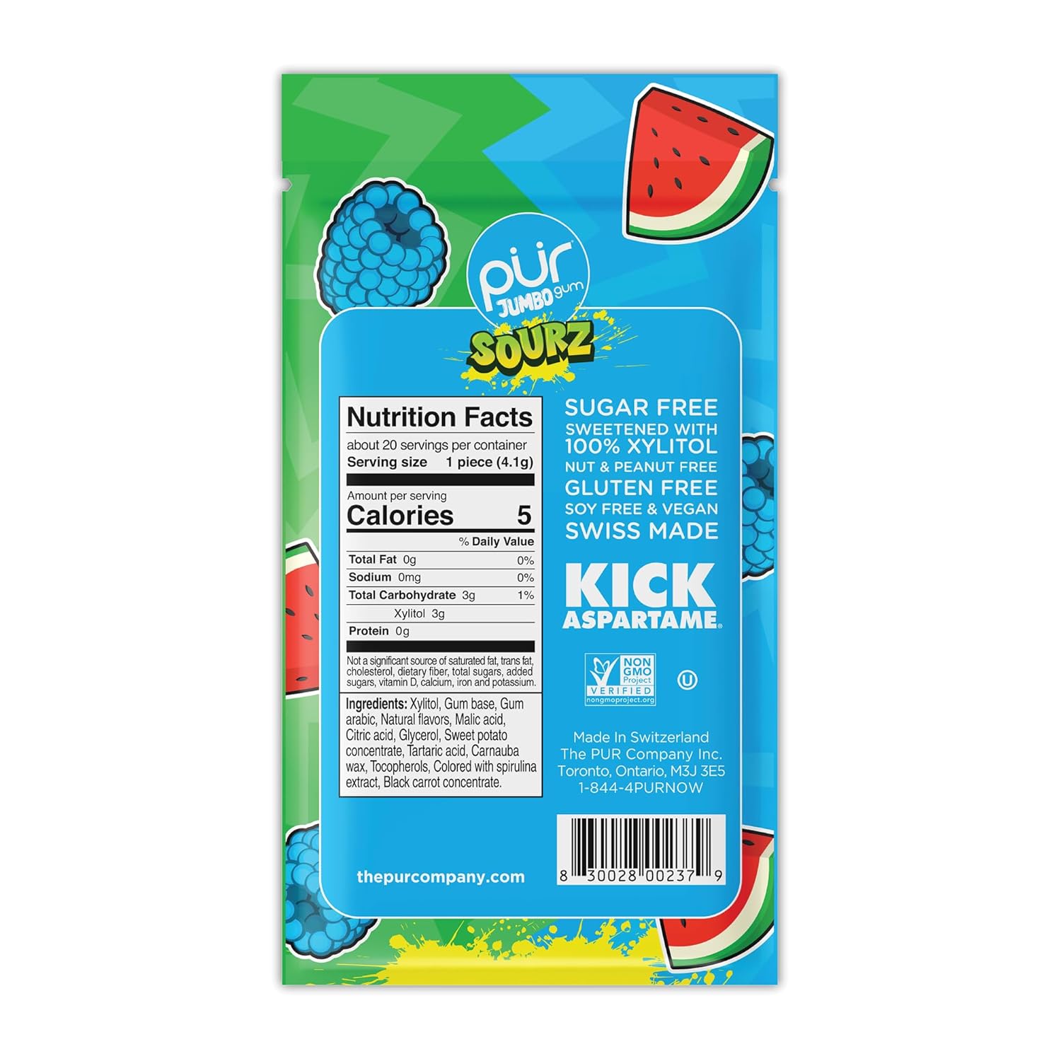 The Pur Company Inc. Sourz Raspberry & Watermelon Jumbo Gum