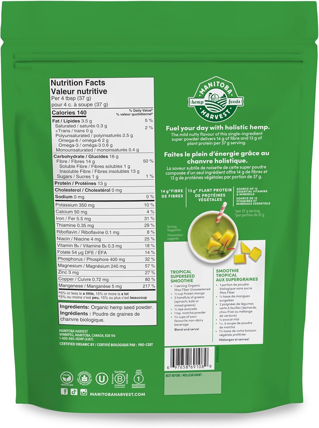 Manitoba Harvest Organic Hemp Protein Fibre Powder