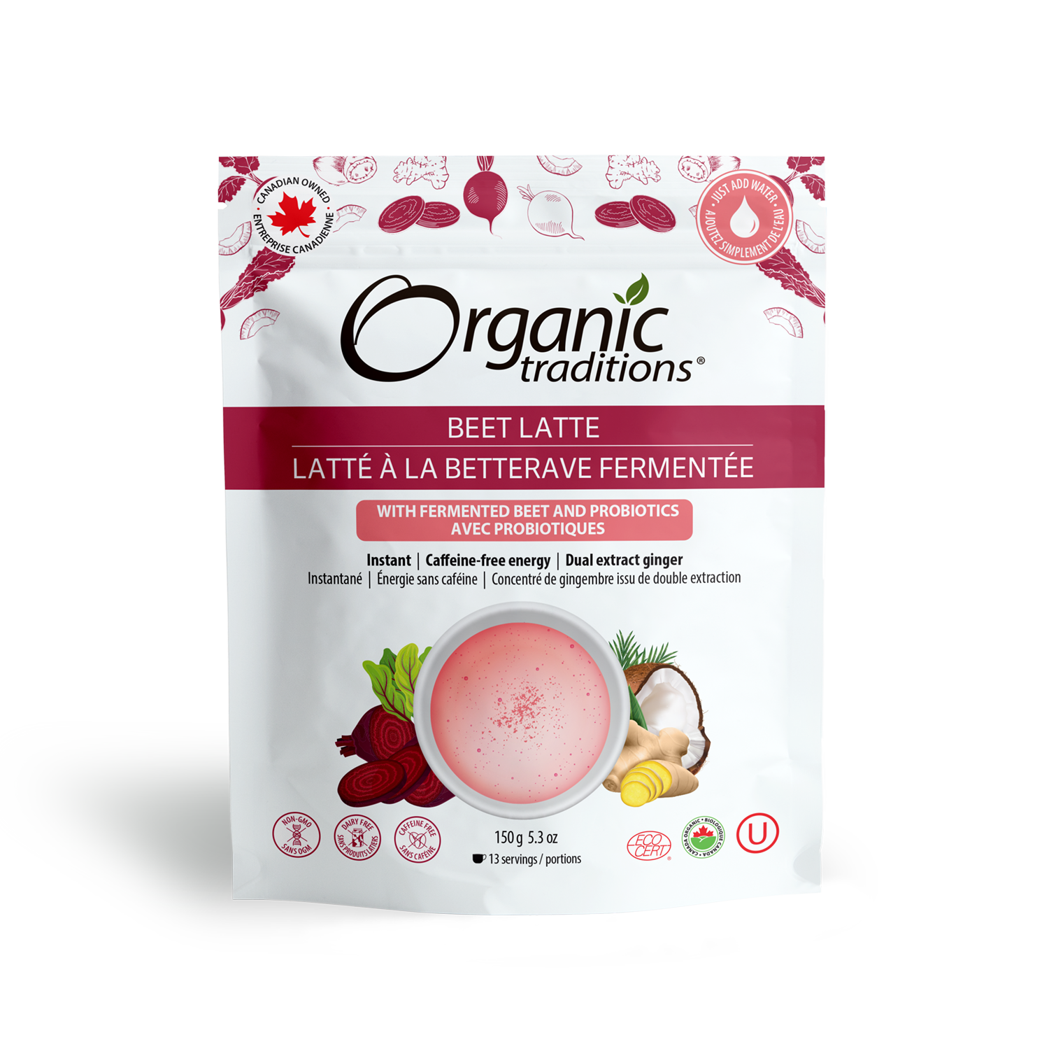 Organic Beet Latte With Fermented Beets And Probiotics