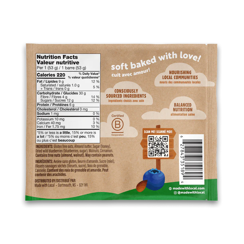 Made with Local Blueberry Almond Butter Bar