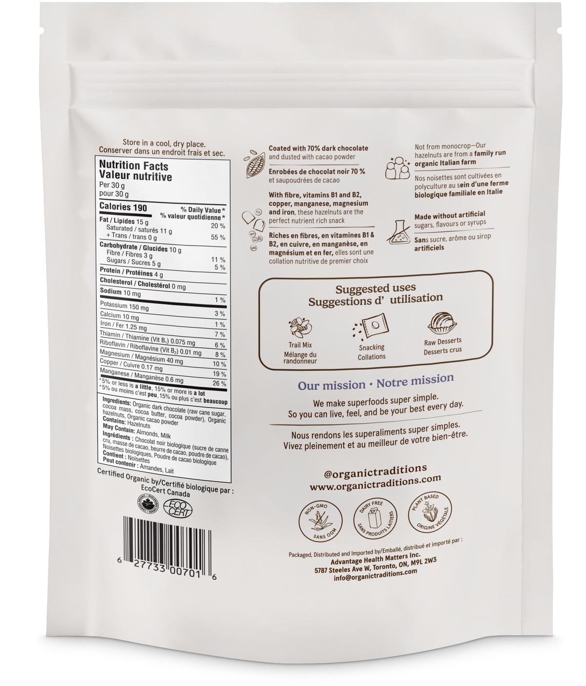 Organic Traditions Organic Dark Chocolate Covered Hazelnuts
