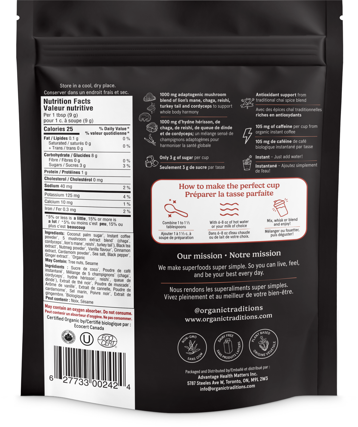 Organic Traditions Dirty Chai Mushroom Coffee Blend