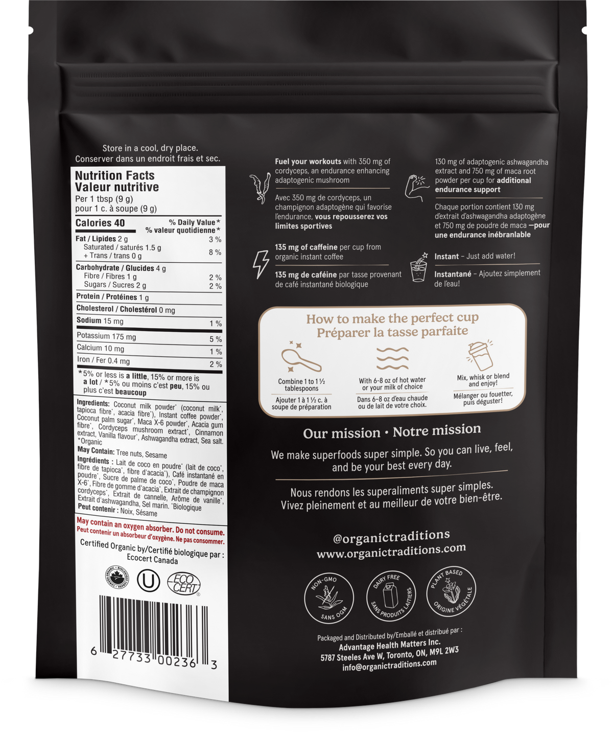 Organic Traditions Endurance Fuel Instant Mushroom Coffee