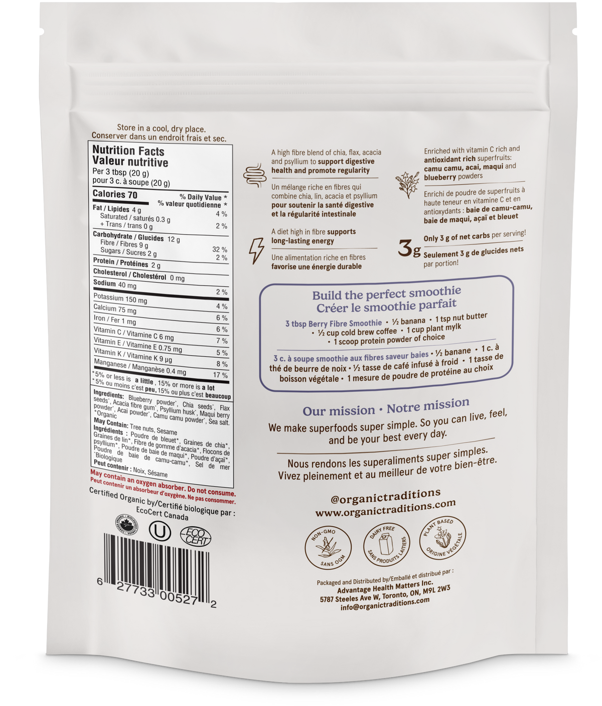 Organic Traditions Berry Fibre Fuel Smoothie Boost