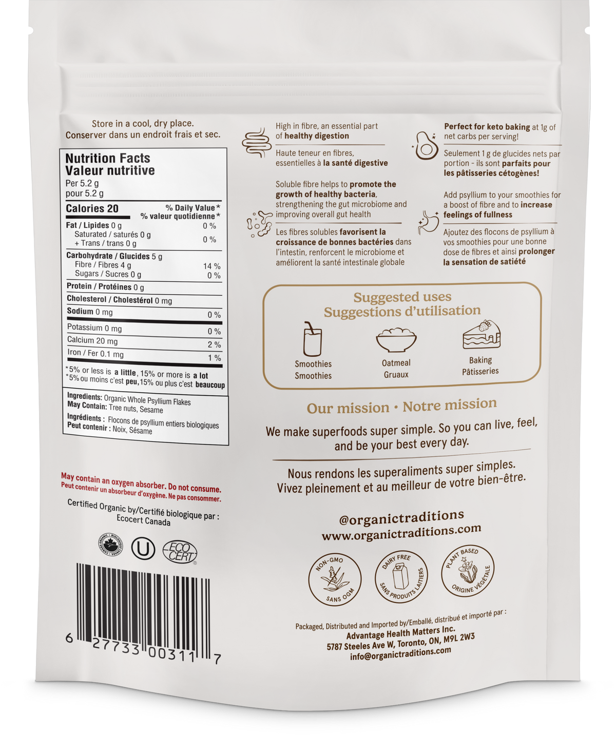 Organic Traditions Organic Whole Psyllium Flakes
