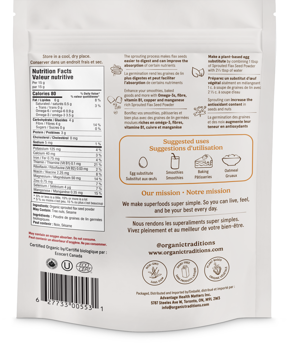 Organic Traditions Organic Sprouted Flax Seed Powder