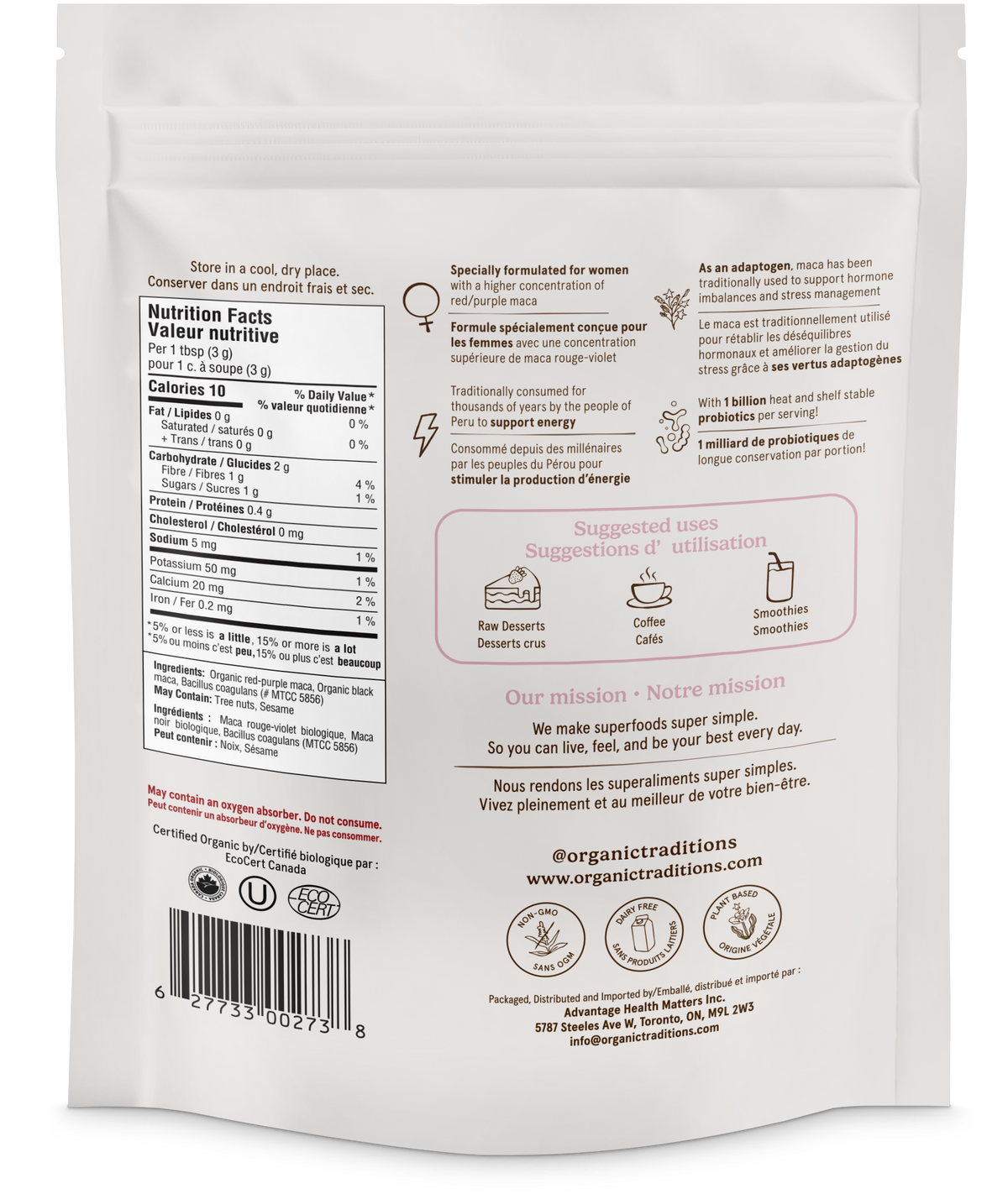 Organic Traditions Maca For Women With Probiotics