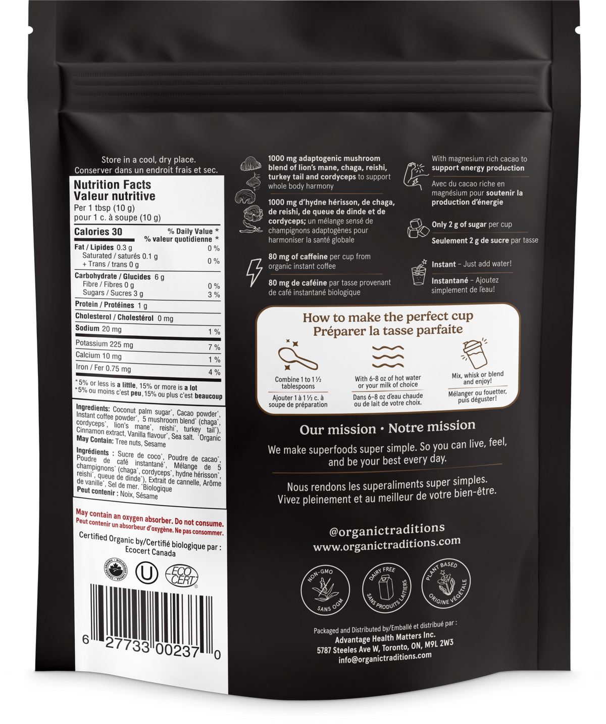 Organic Traditions Mocha 5 Mushroom Coffee Blend