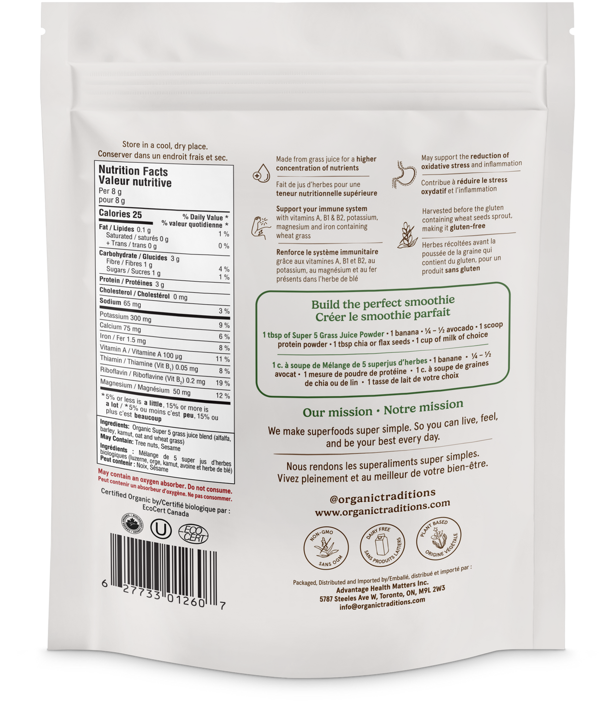 Organic Traditions Organic Super 5 Grass Juice Blend