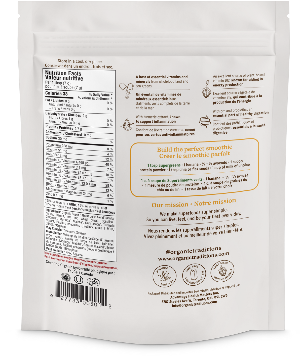 Organic Traditions Organic Probiotic Super Greens with Turmeric