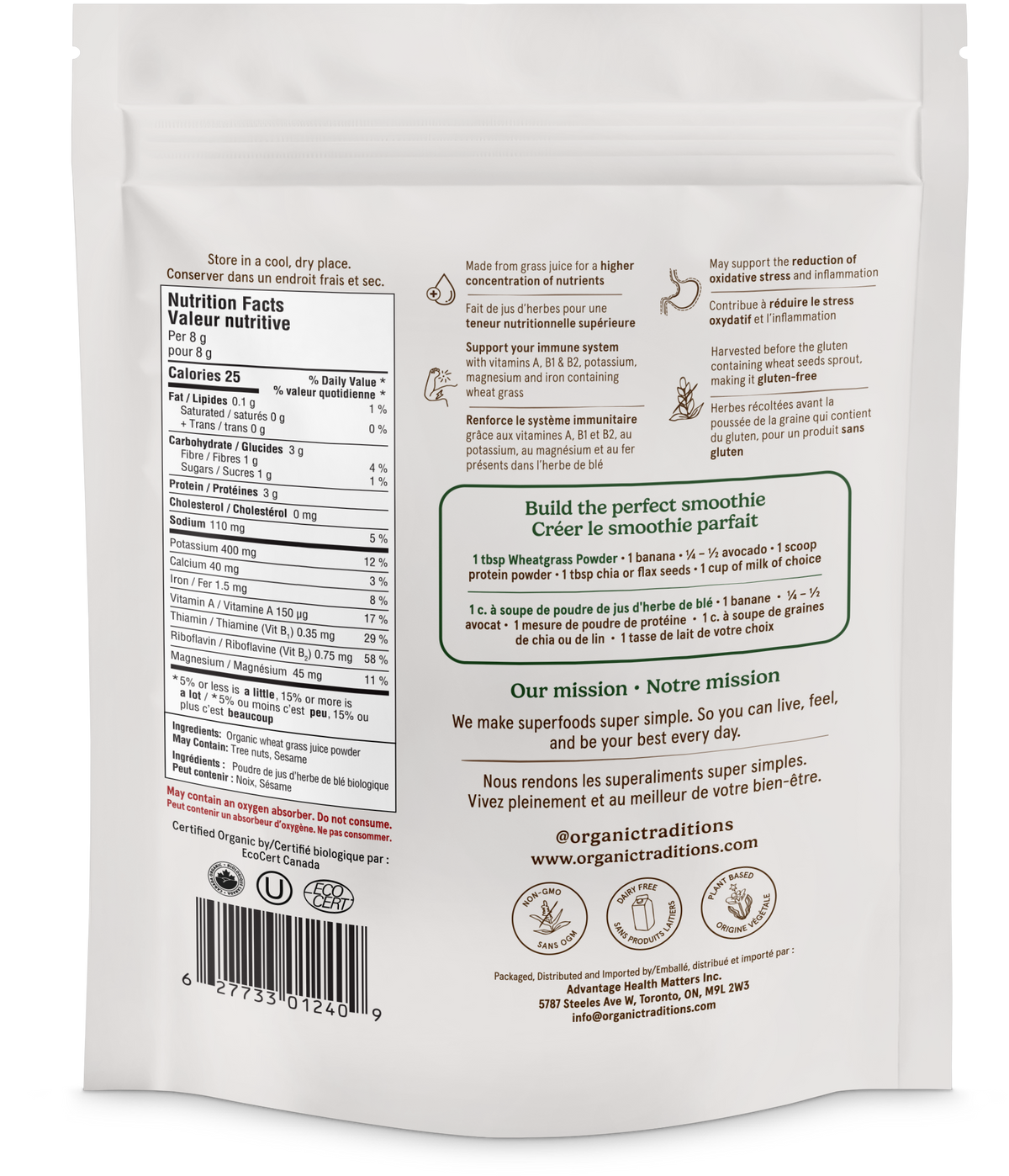 Organic Traditions Organic Wheat Grass Juice Powder
