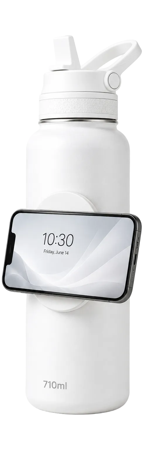 Ambrosia White Stainless Steel Magnetic Bottle With Phone Mount