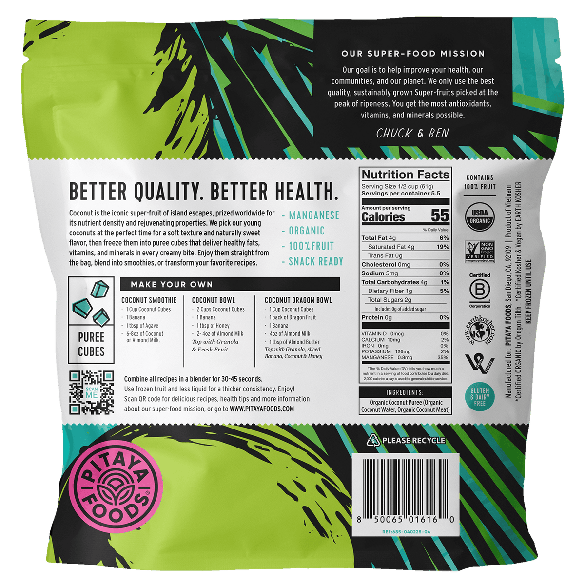 Pitaya Foods Organic Coconut Puree Bite-Sized Pieces