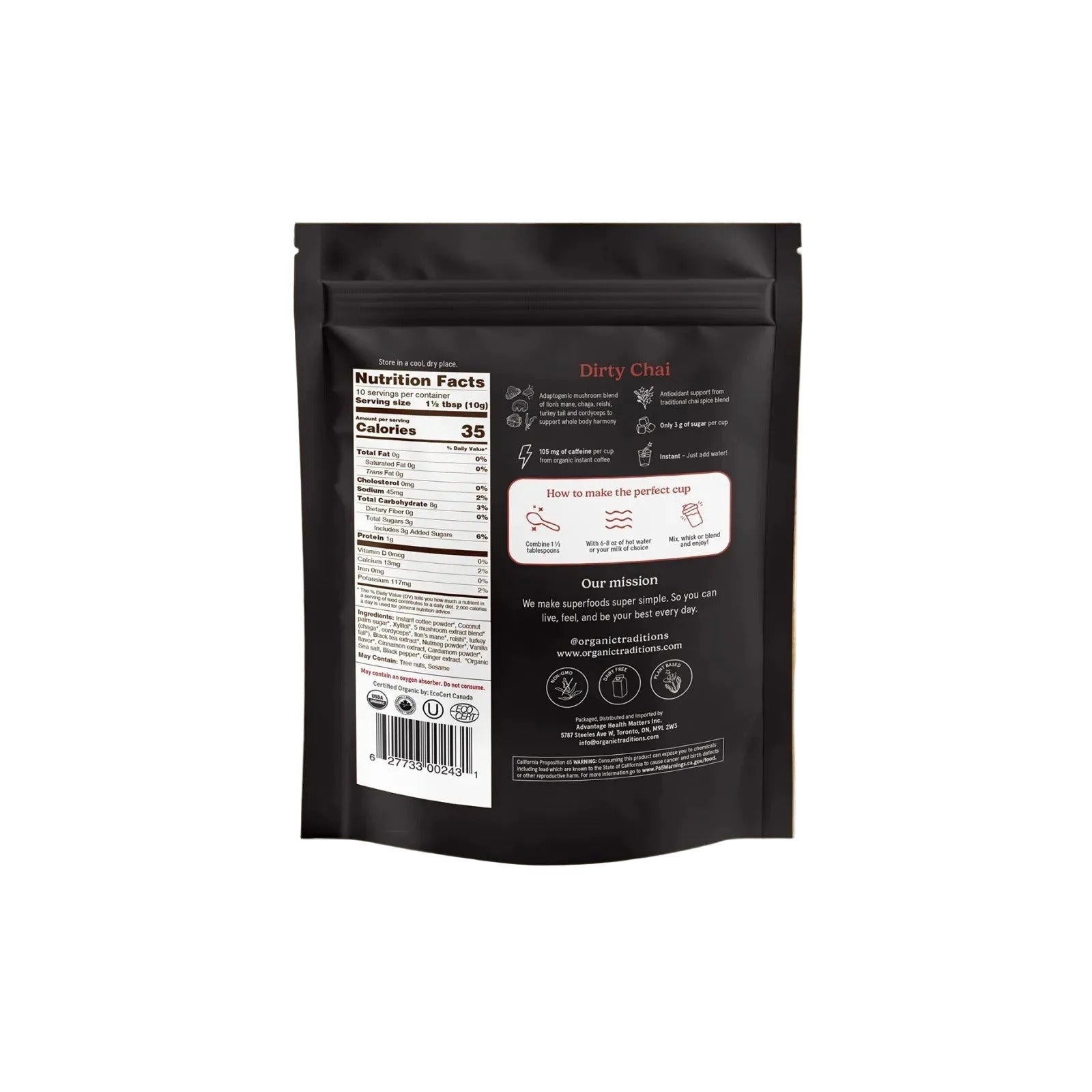 Organic Traditions Dirty Chai Mushroom Coffee Blend