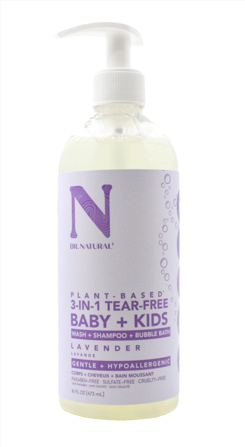 Plant-Based 3 in 1 Lavender Tear-Free Baby + Kids Wash + Shampoo + Bubble Bath