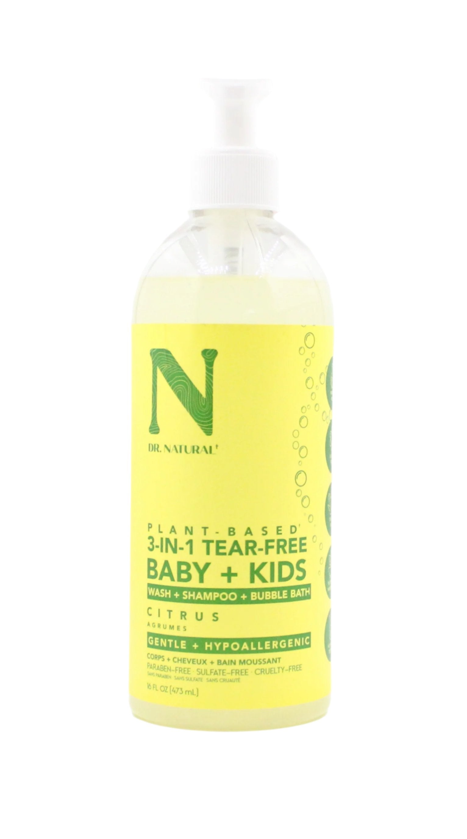 Plant-Based 3-in-1 Citrus Tear-Free Baby + Kids Wash + Shampoo + Bubble Bath