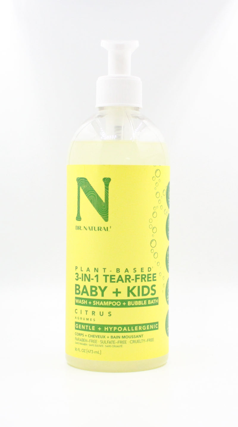 Plant-Based 3-in-1 Citrus Tear-Free Baby + Kids Wash + Shampoo + Bubble Bath