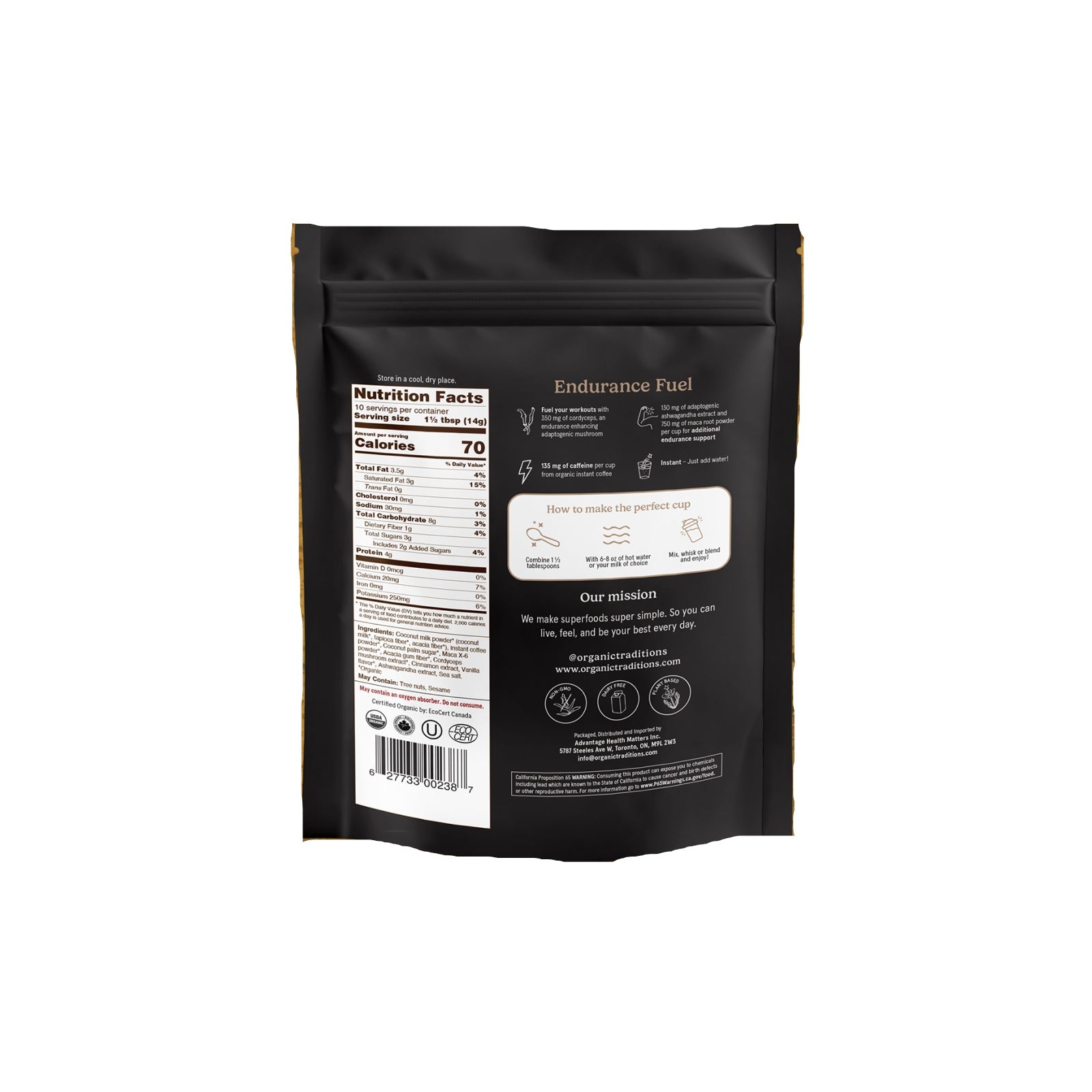 Organic Traditions Endurance Fuel Instant Mushroom Coffee