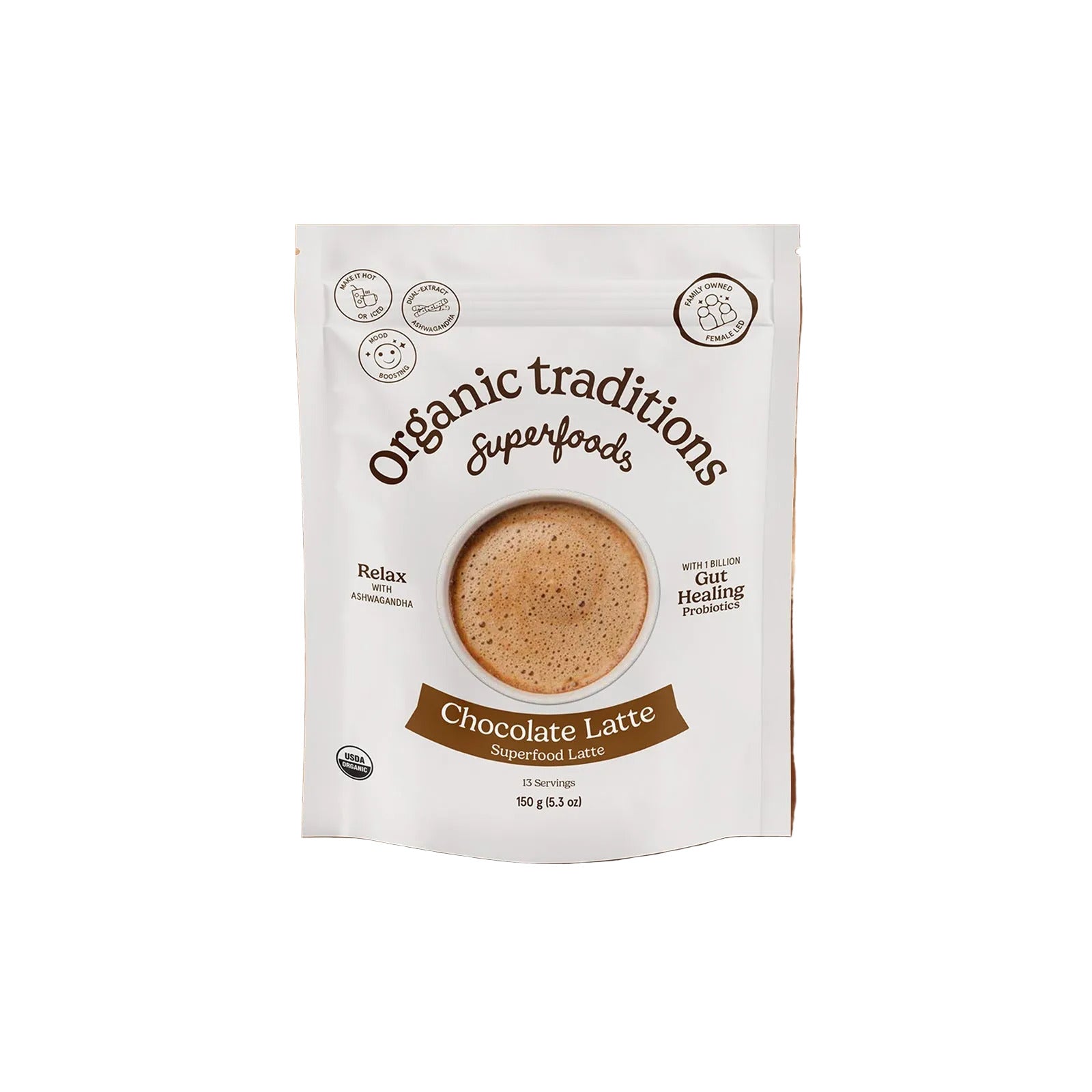 Organic Traditions Organic Chocolate Latte With Ashwagandha And Probiotics