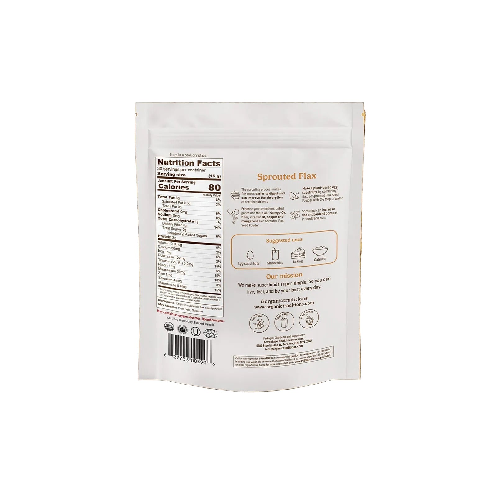 Organic Traditions Organic Sprouted Flax Seed Powder