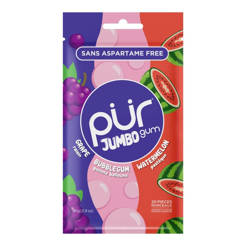 Aspartame-Free Grape Bubblegum Watermelon Jumbo Gum