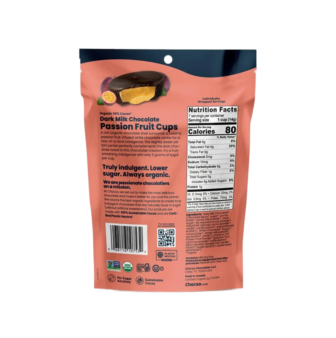 Chocxo Passion Fruit Dark Milk Chocolate Cups