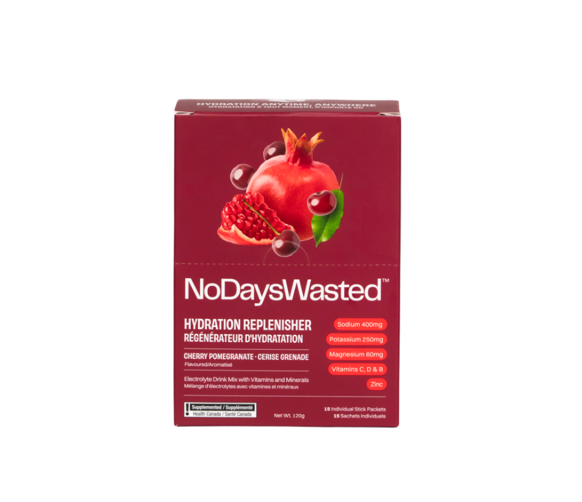 NoDaysWasted Cherry Pomegranate Electrolyte Drink Mix Box