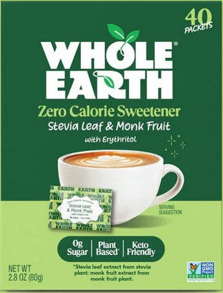 Whole Earth Stevia & Monk Plant-Based Sweetener 40 Pack