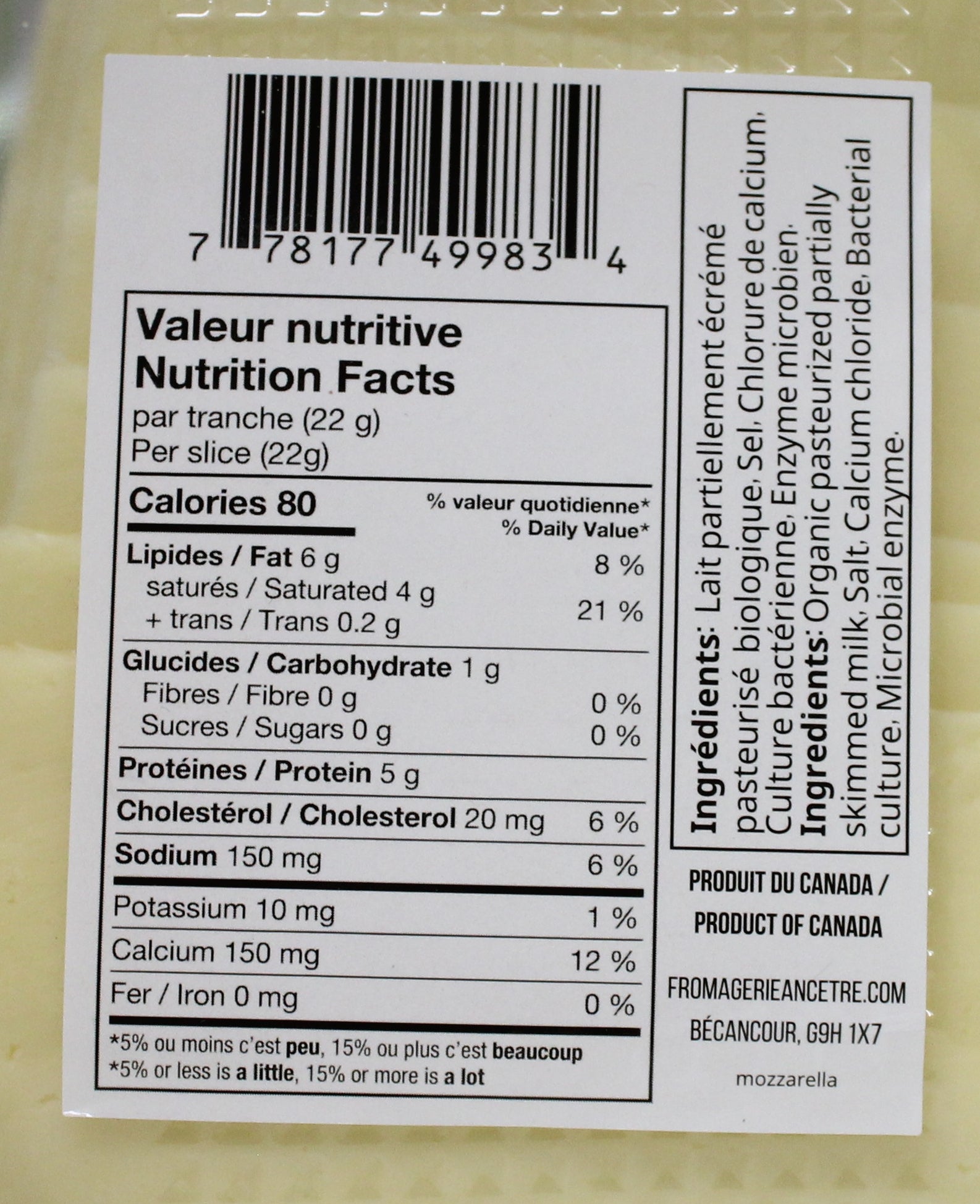 Organic Mozzarella Slices 28%