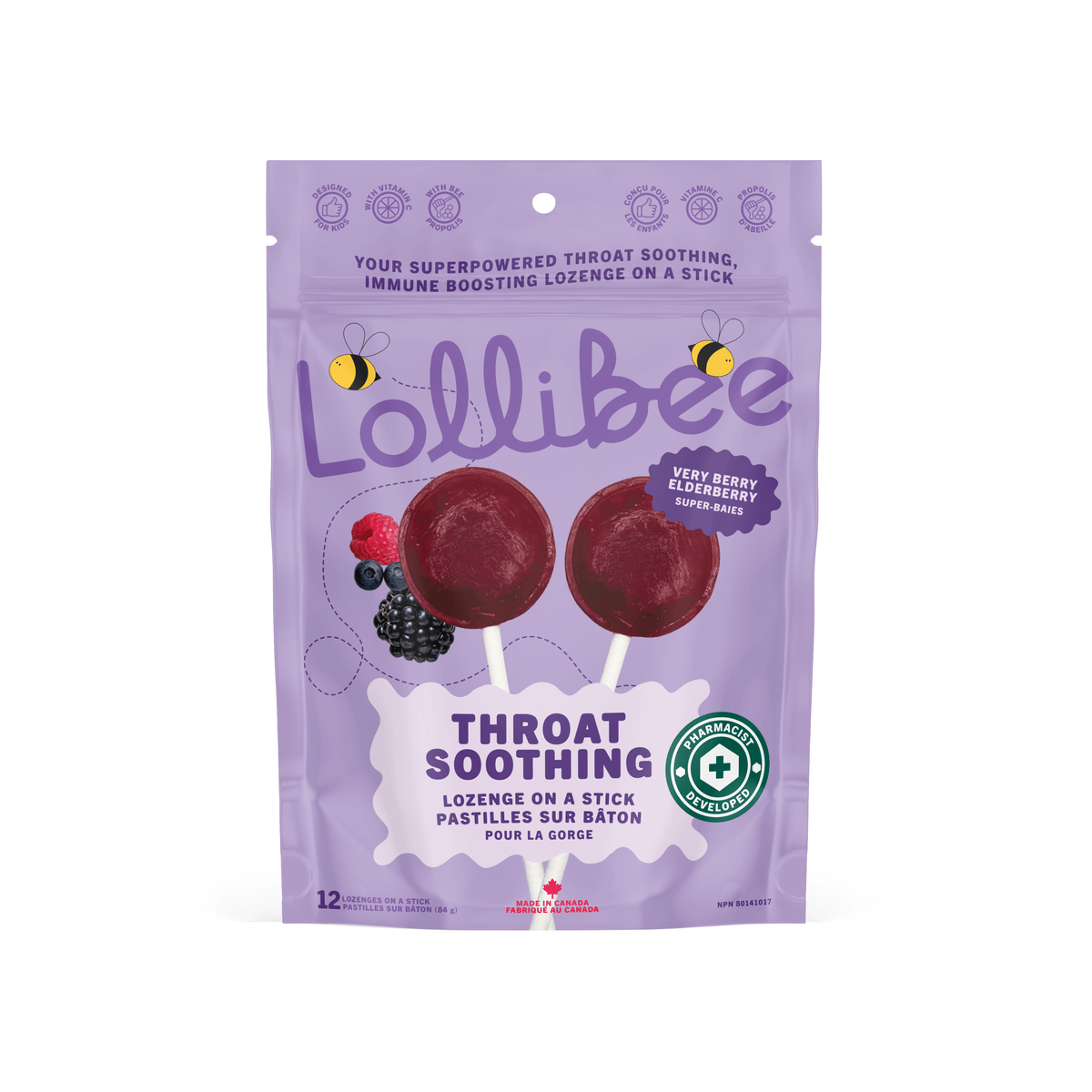 Lollibee Very Berry Elderberry Soothing Throat Lozenge On A Stick