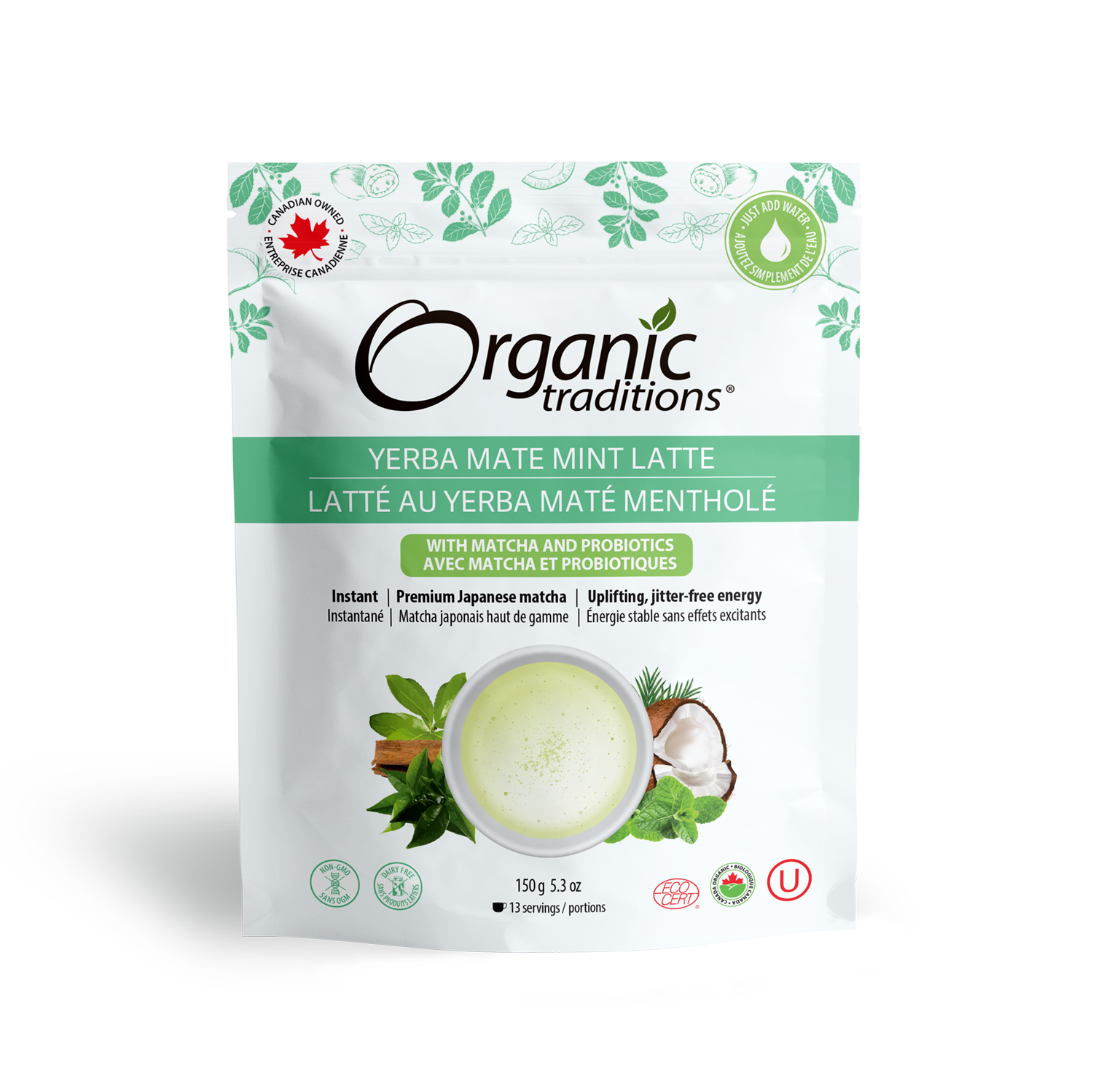 Organic Yerba Mate Mint Latte with Matcha and Probiotics