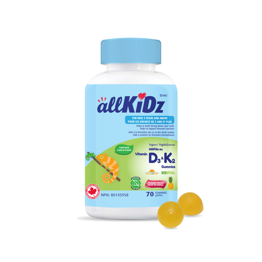 AllKidz Vegan Pineapple Vitamin D3+K2 Gummies